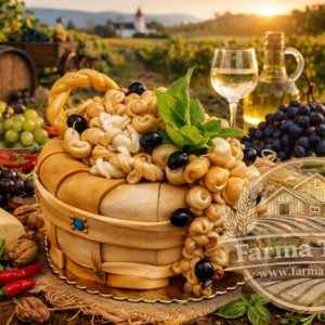 Syrová torta noša plná syru z parených syrov s olivami a hroznom na vinobraní