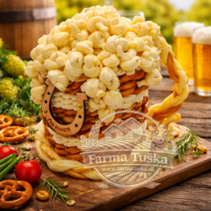 Syrová torta vypletaná v tvare pivového pohára z farmy v Kosoríne