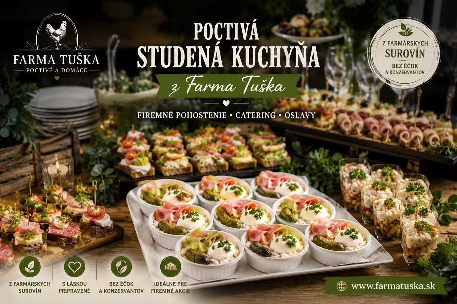 Firemný catering Farma Tuška so studenou kuchyňou, ruskými vajcami a kanapkami v Kosoríne pri Žiari nad Hronom