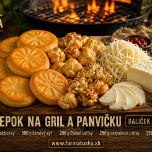 Oštiepok na gril a panvičku 2250 g od Farma Tuška – údené okrúhle oštiepky, syrové nite a syrové uzlíky pri grile