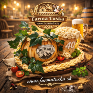 Syrová torta pivný set z pareníc v tvare pivného súdka a pivového pohára z farmy Farma Tuška v Kosoríne na Slovensku