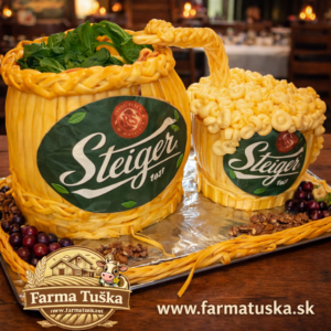Syrová torta v tvare pivového krígľa Steiger z farmárskych syrov – Farma Tuška