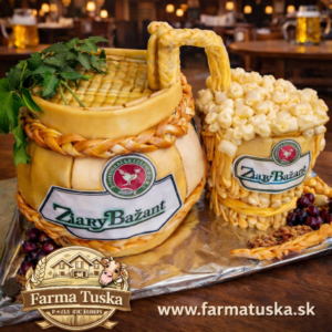 Syrová torta v tvare pivového krígľa Zlatý Bažant z farmárskych syrov – Farma Tuška