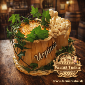 Syrová torta pivný set z pareníc v tvare pivného súdka a pivového pohára z farmy Farma Tuška v Kosoríne na Slovensku