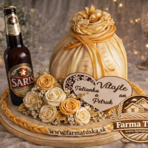 Syrová torta – kompozícia s meštekom a šálkou k 60. výročiu | Farma Tuška